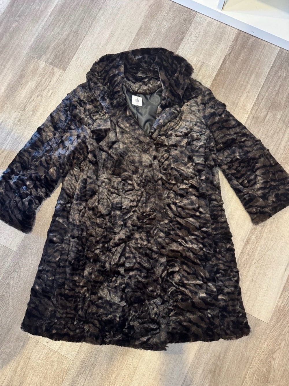 CAbi Minka Brown Black Animal Print Faux Fur Jacket Medium